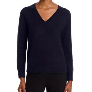AQUA 100% Cashmere V-Neck Sweater [NWT, Size Small, Peacoat]